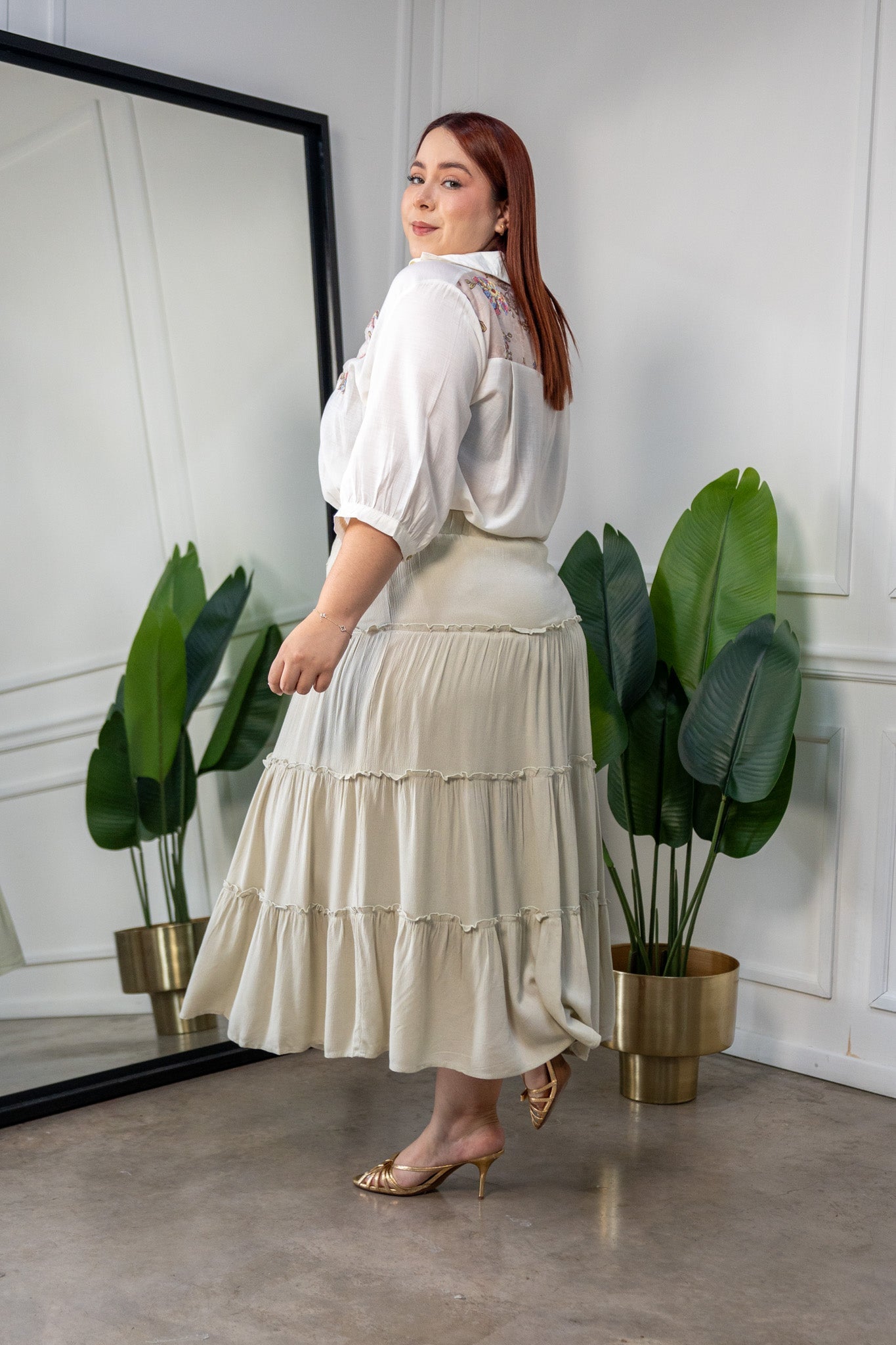 Maxi Falda Curvy Con Volados Verde Olivo