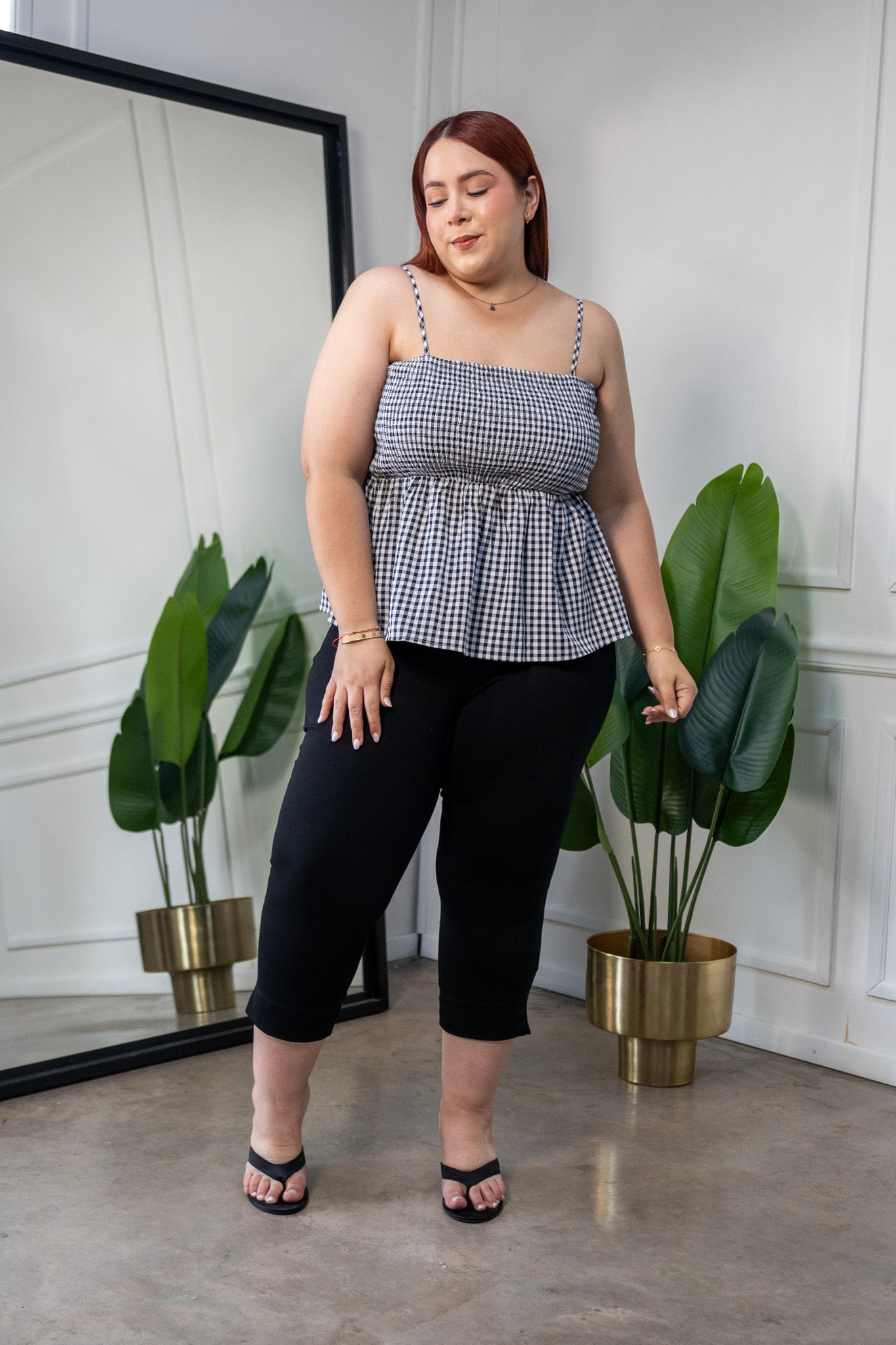 Blusa Curvy Tirantes Print Cuadros Negro