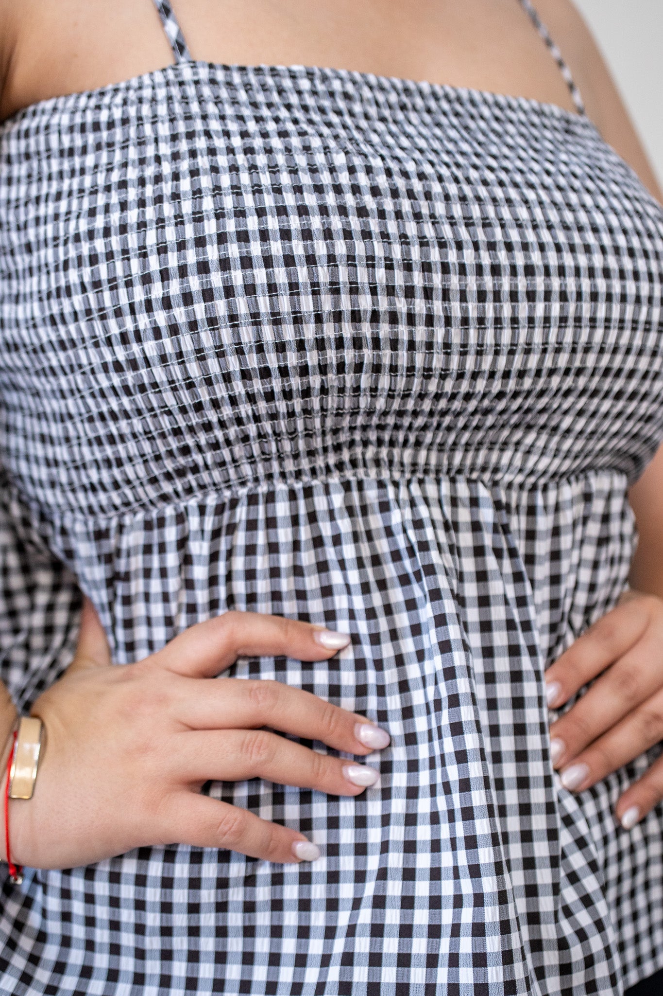 Blusa Curvy Tirantes Print Cuadros Negro