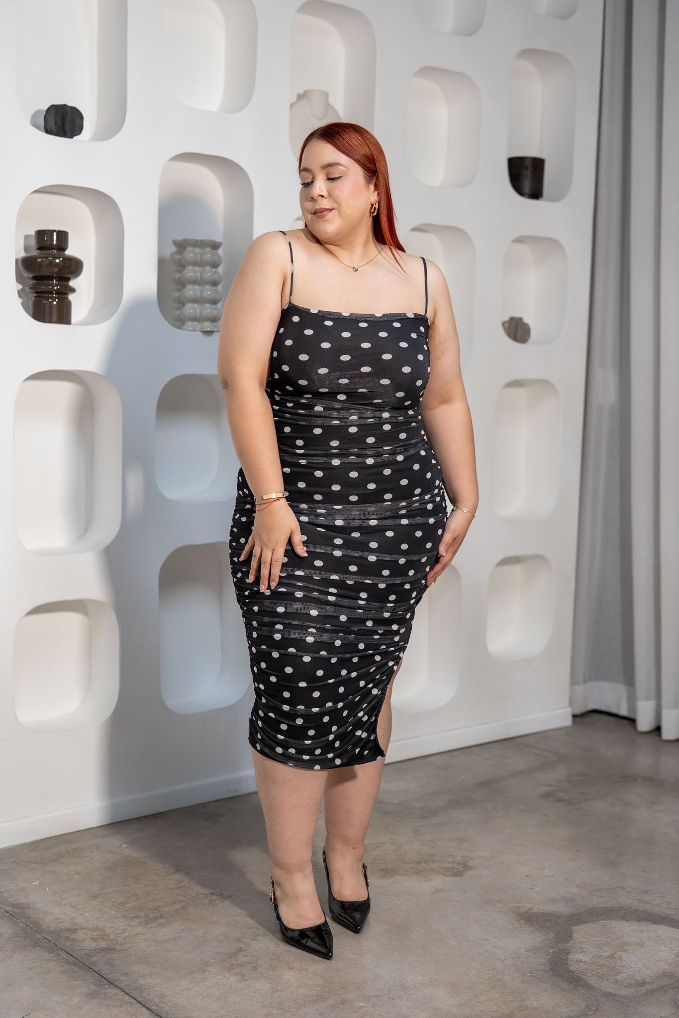 Maxi Vestido Mesh Polka Curvy Negro