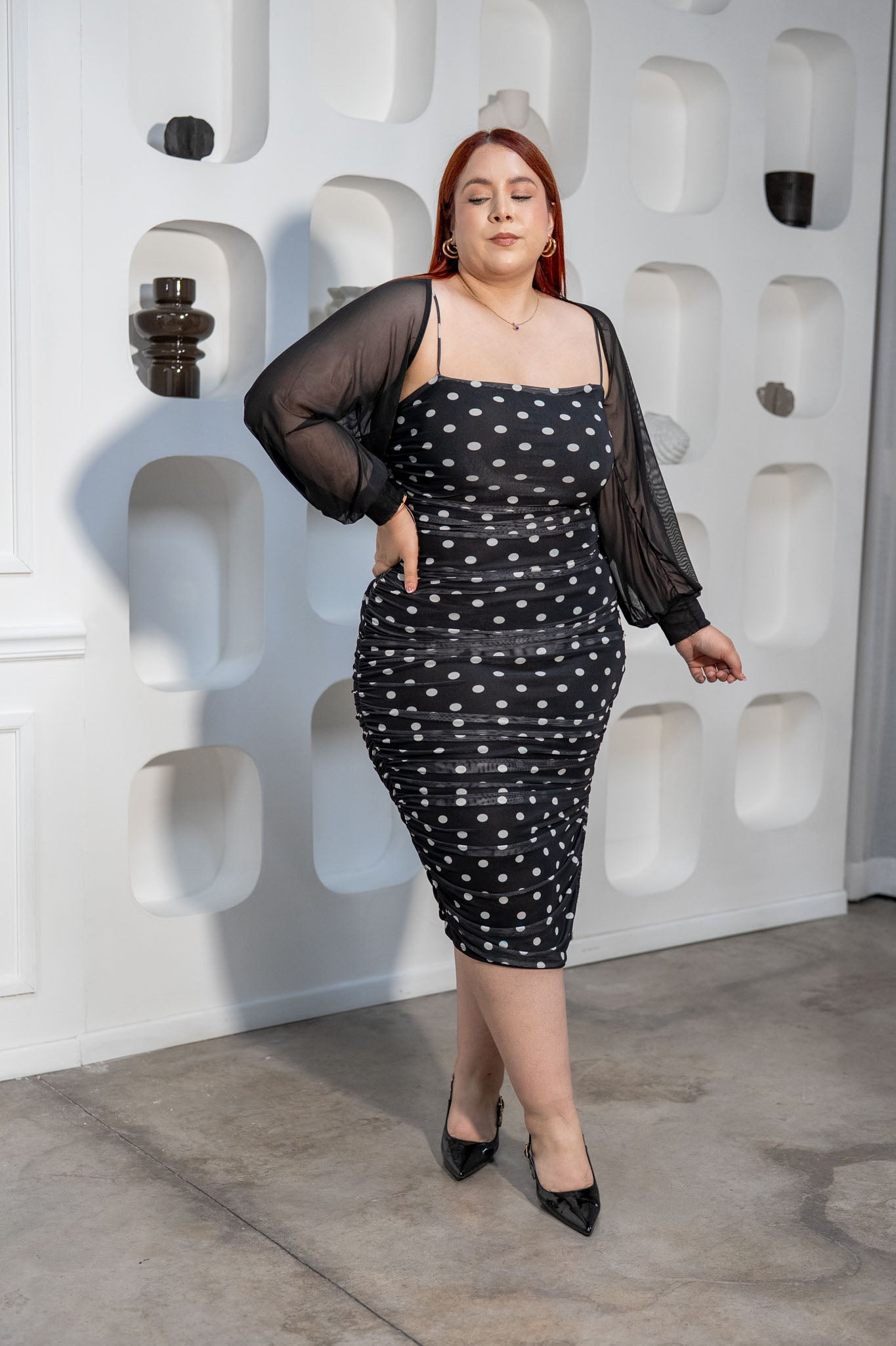Maxi Vestido Mesh Polka Curvy Negro