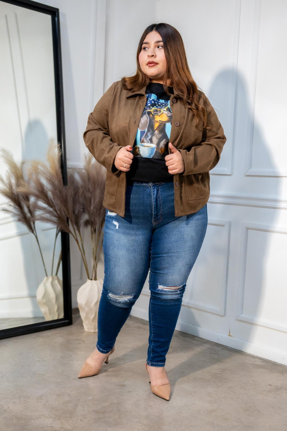 Jacket Curvy Lisa Gamuza Café