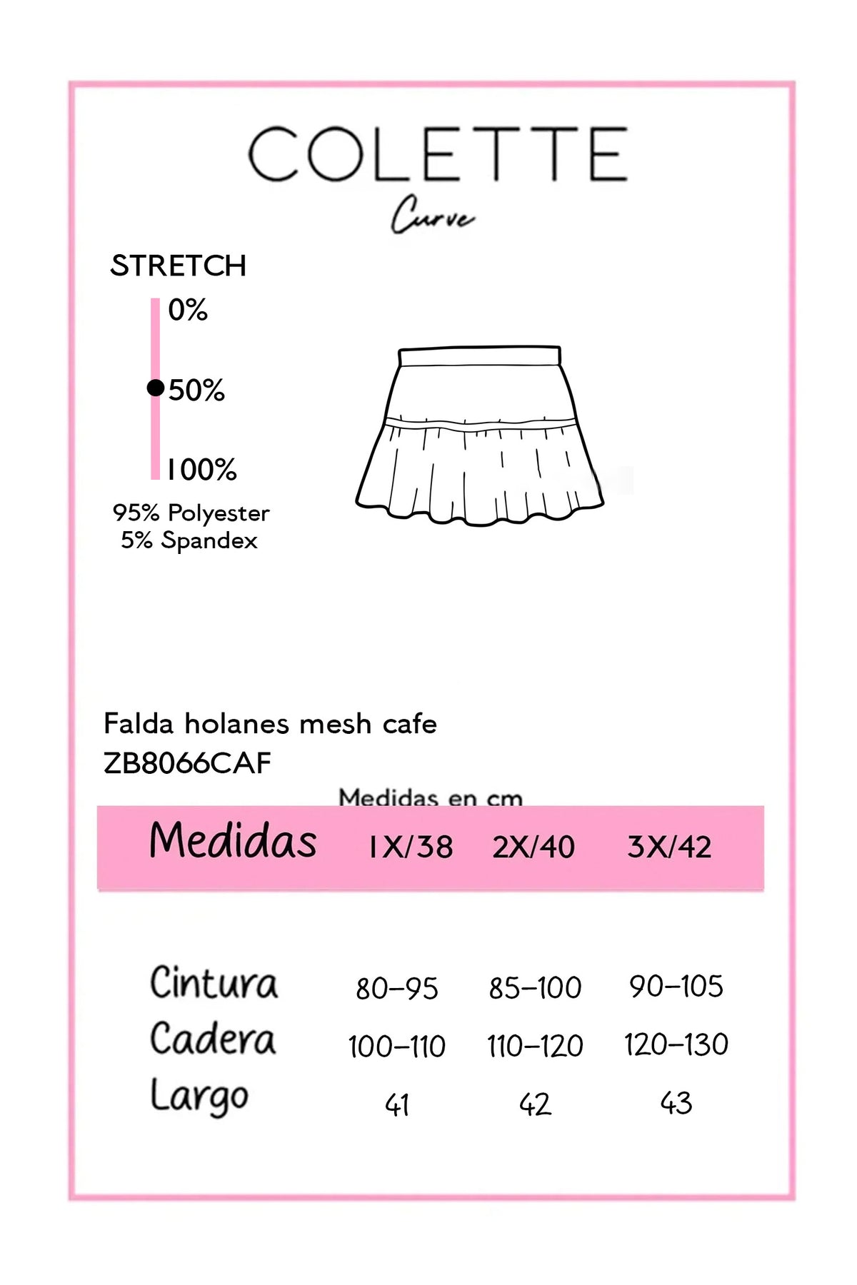 Falda Corta Holanes Mesh Curvy Café