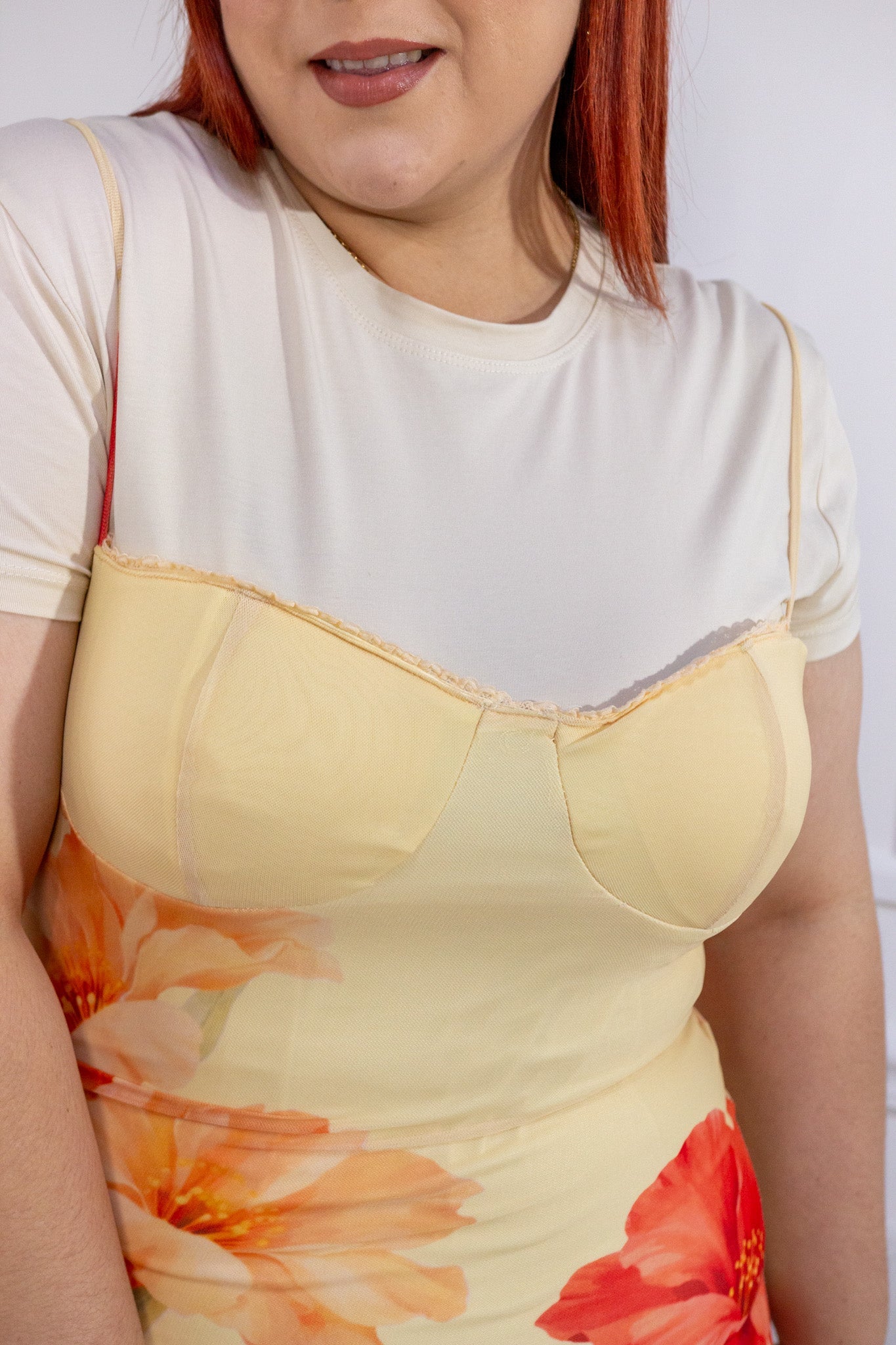 Maxi Vestido Curvy Mesh Floral Naranja Amarillo