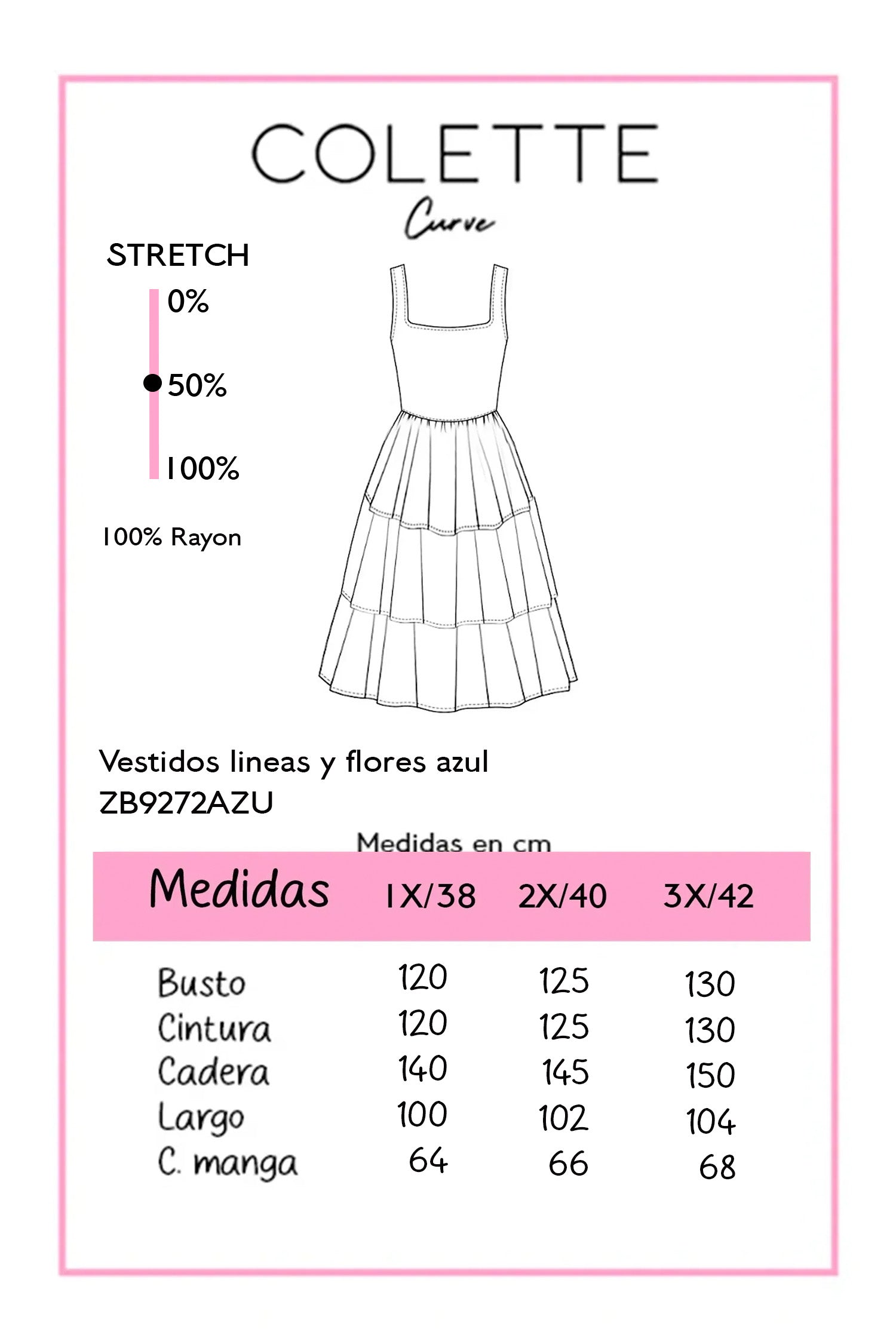 Vestido Curvy Midi Escalonado Rayas y Flores Azul Cielo