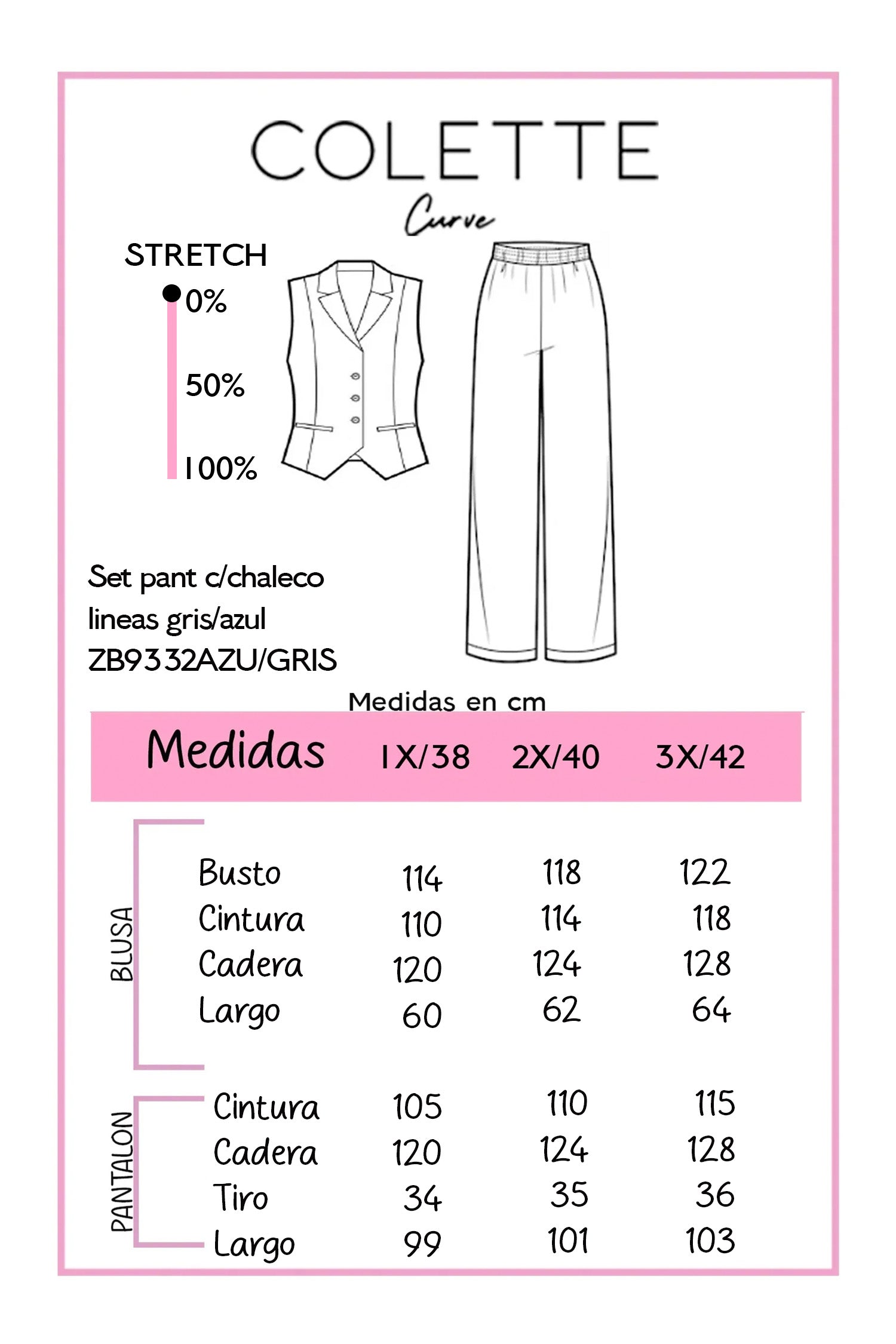 Set Chaleco Cruzado y Pantalon Wide Leg Curvy Rayas Azul