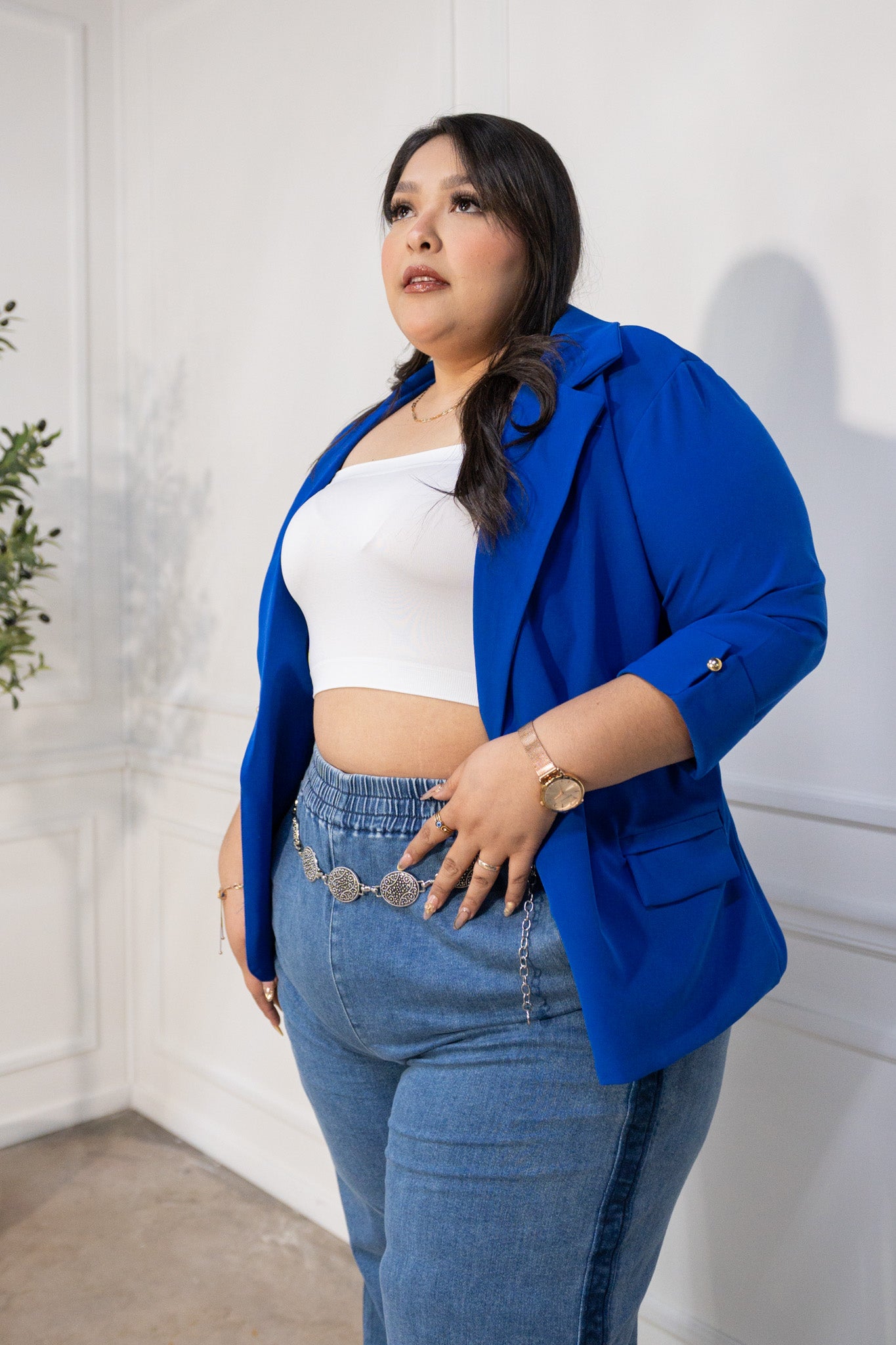 Blazer Curvy Elegante Oficina Forro Stretch Fit Relajado