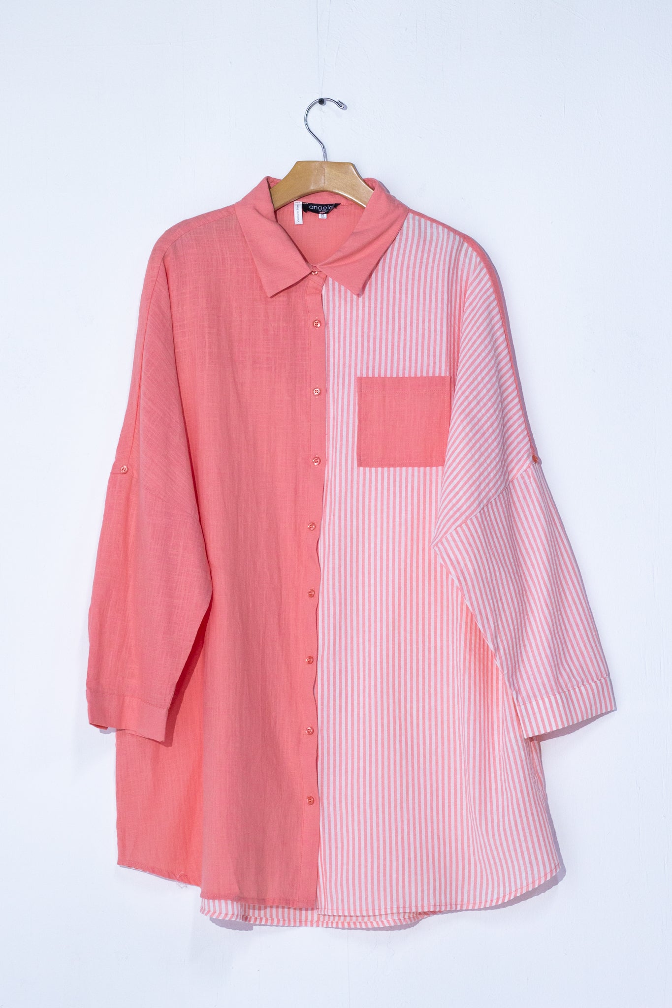 Bluson camisero rayas azul y coral