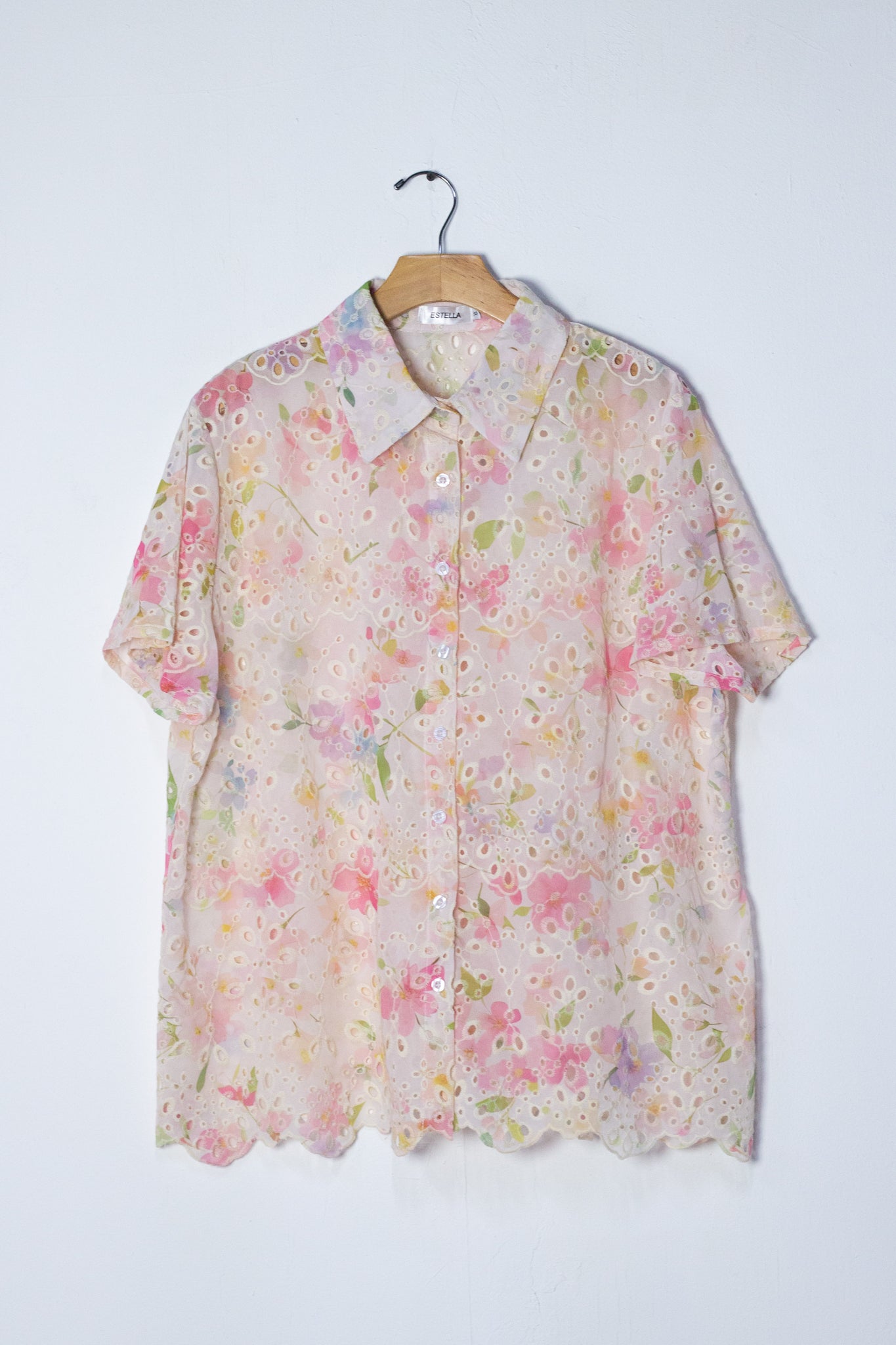 Camisa algodon bordado rosa