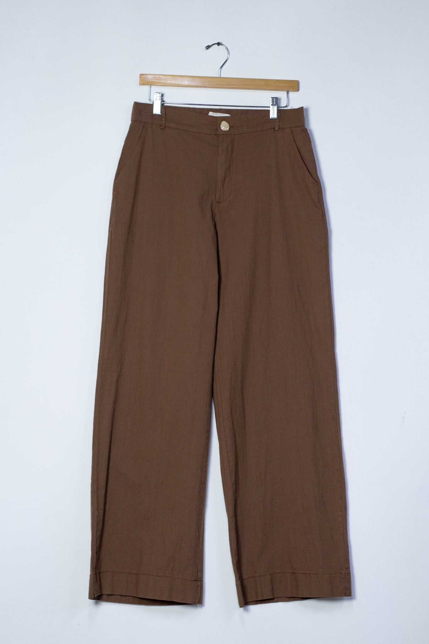 Pantalon lino c/cinto cafe
