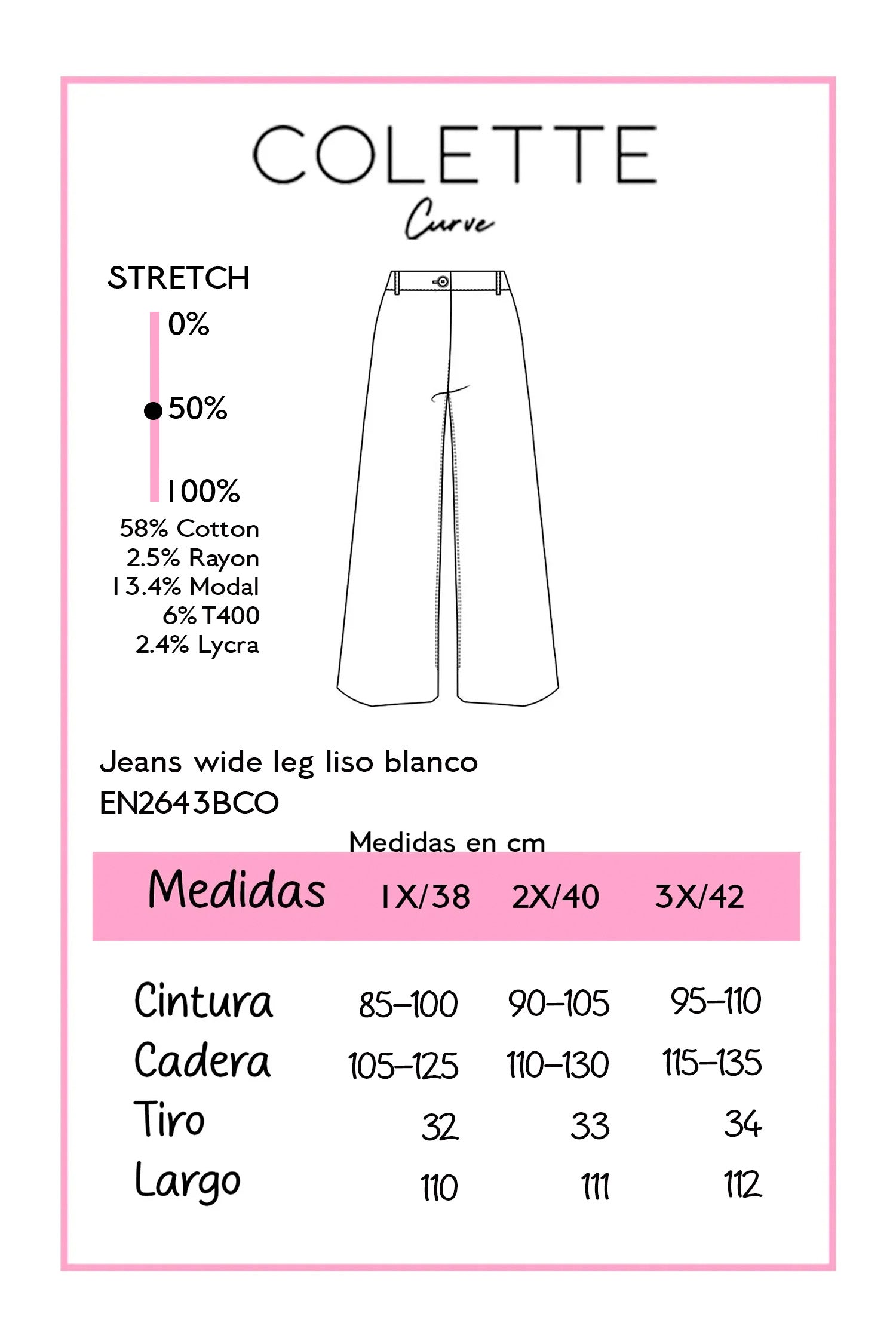 Jeans Wide Leg Liso Blanco Plus Size para Mujer