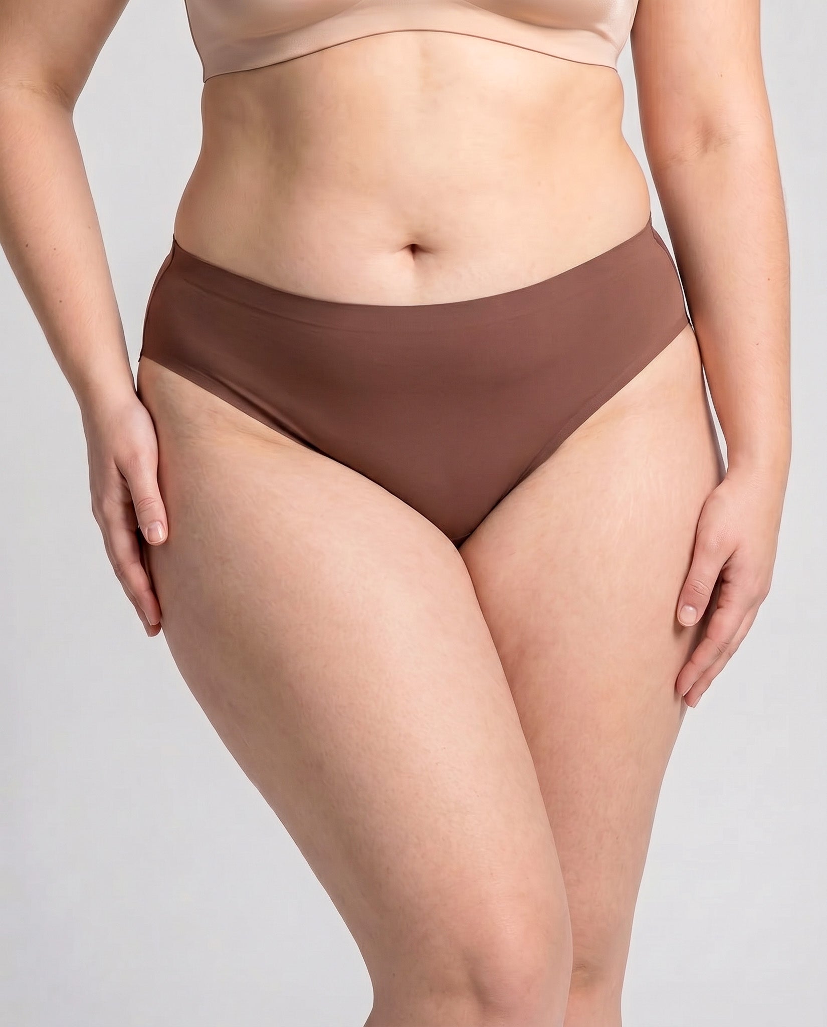Panti Curvy Liso Café Algodón Stretch Cómodo Tallas Extras