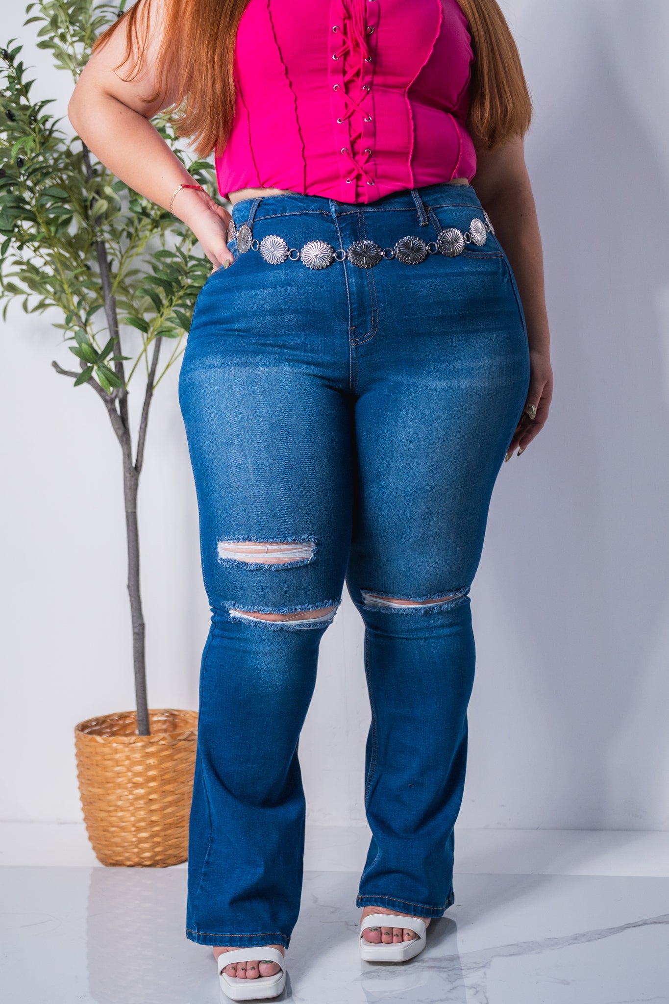Jeans flare rasgado osc