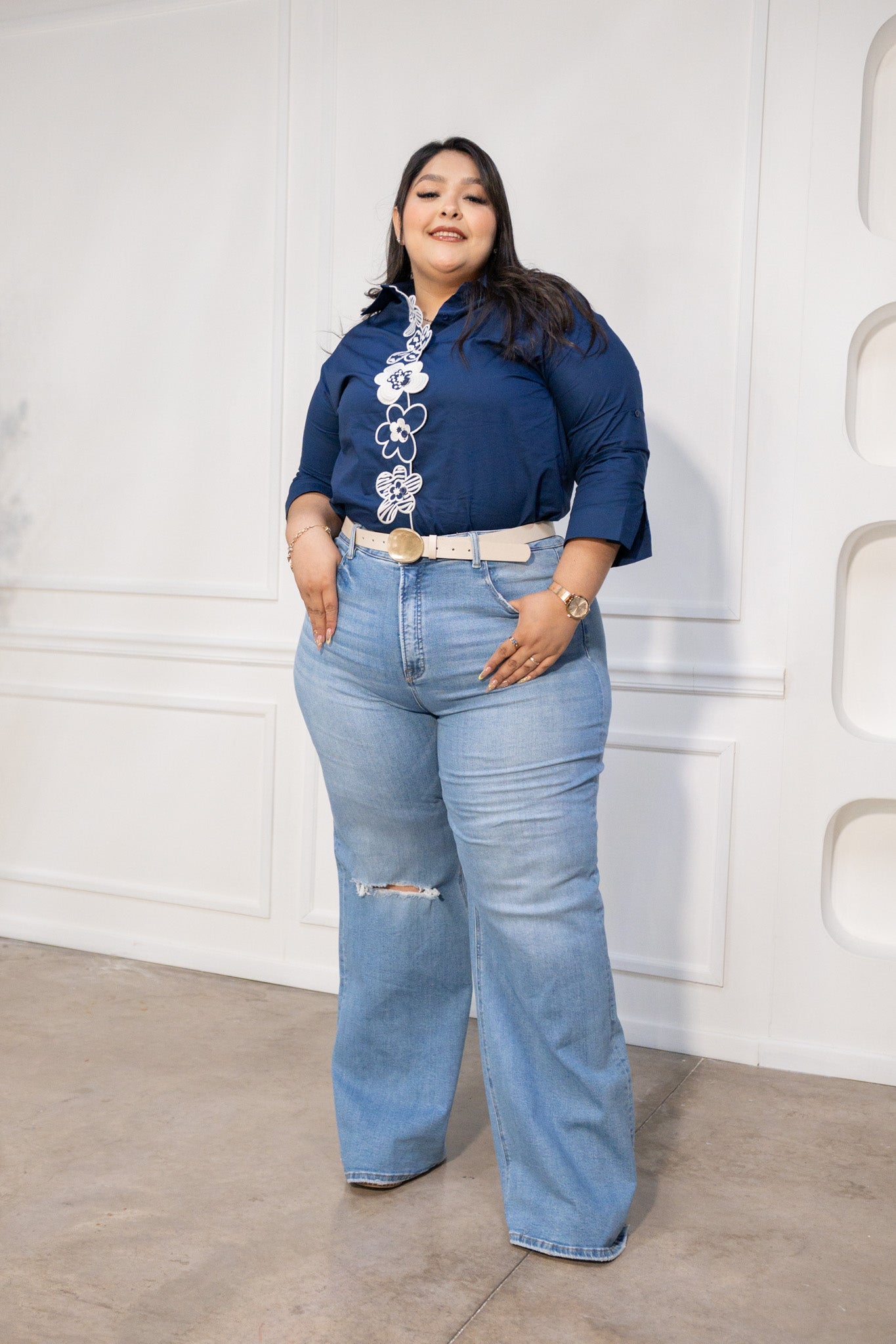 Jeans wide leg rasgado claro