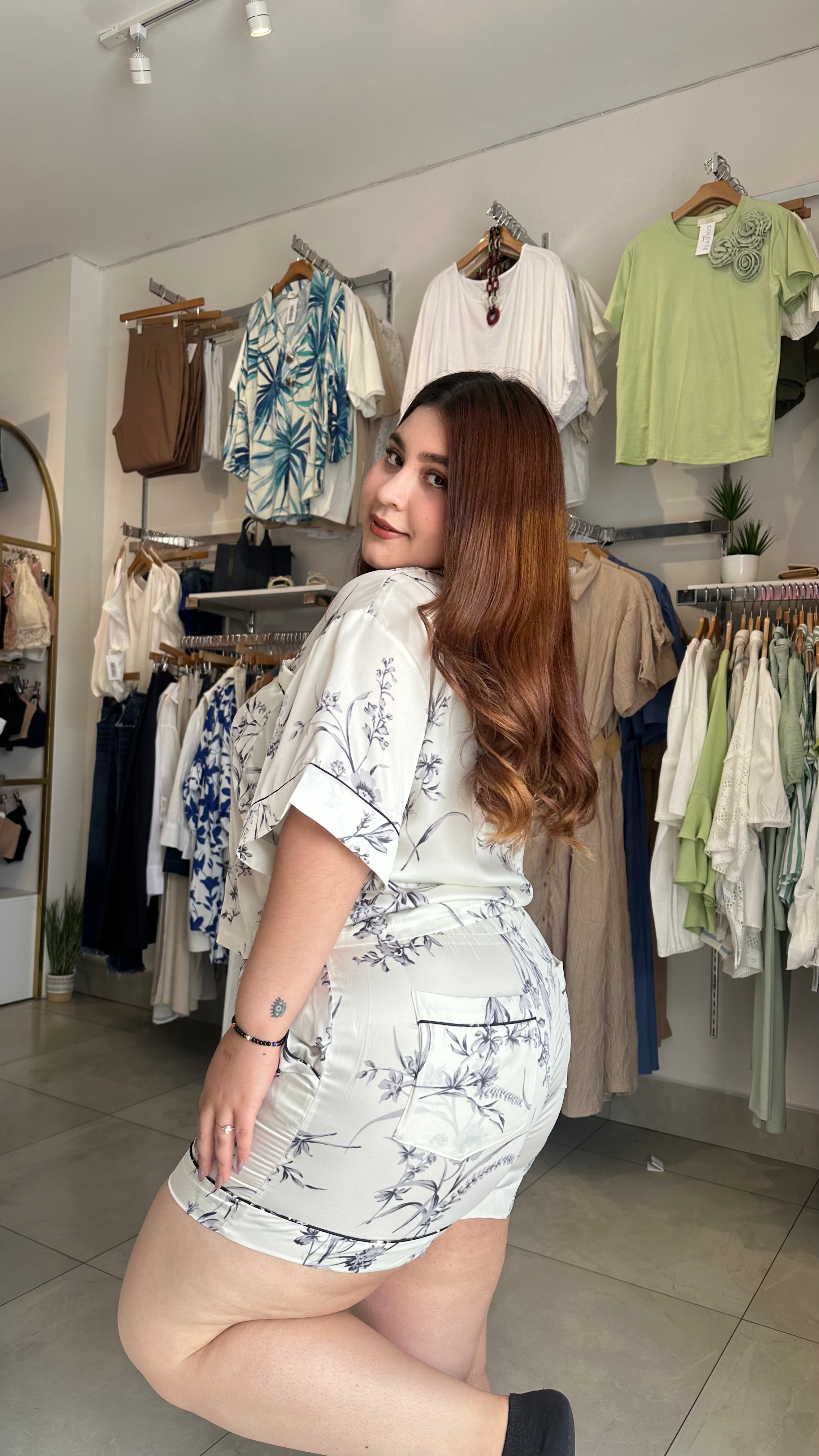Pijama short floral ivory