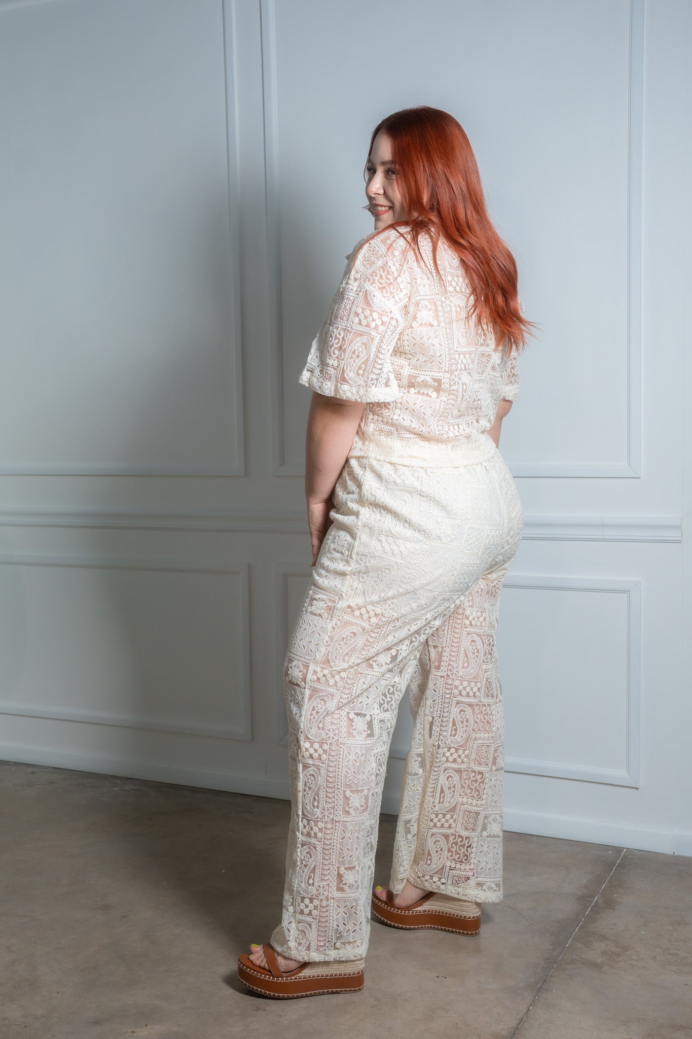 Set pantalon bordado beige