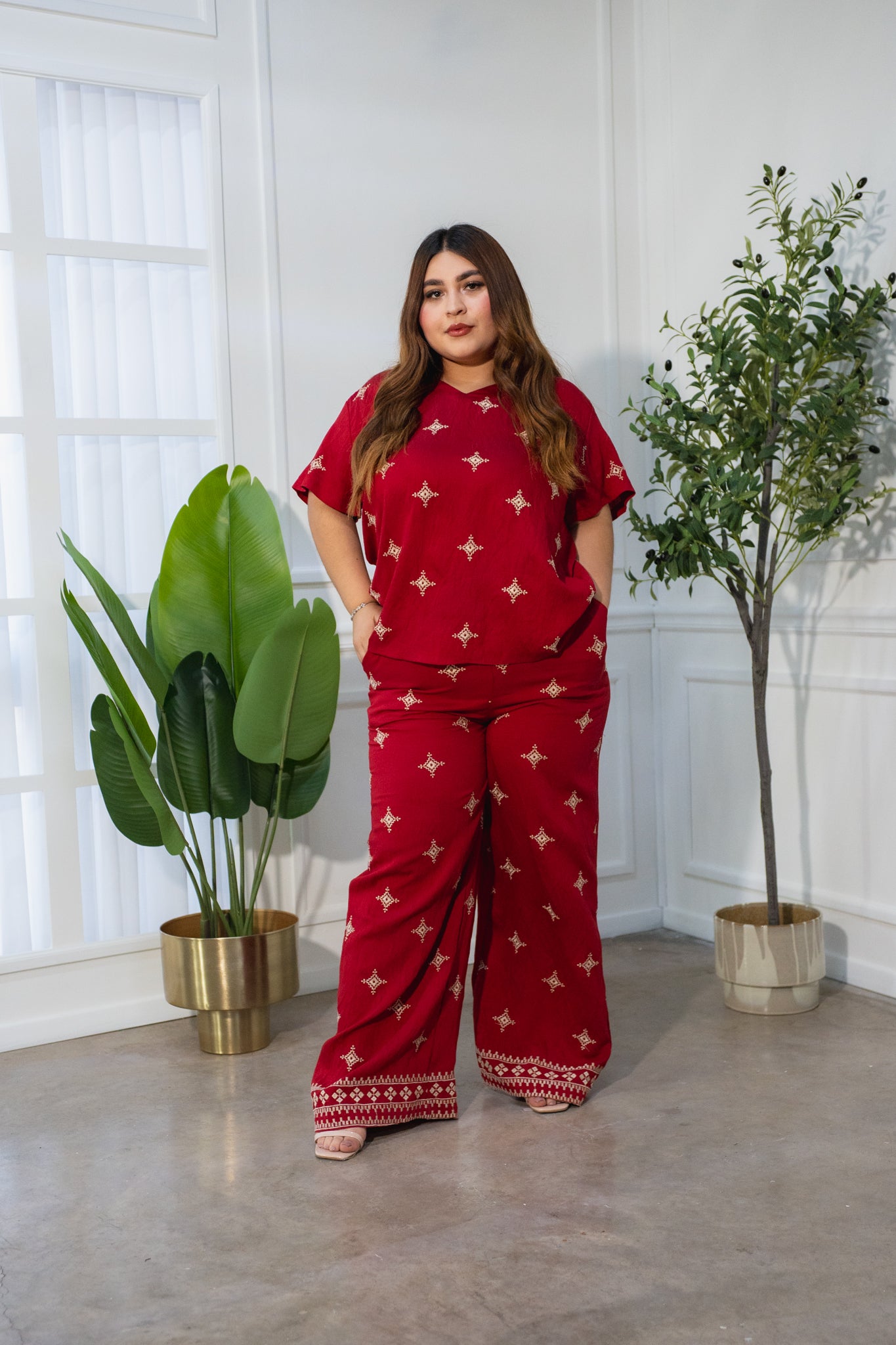 Set pantalon estampado tinto