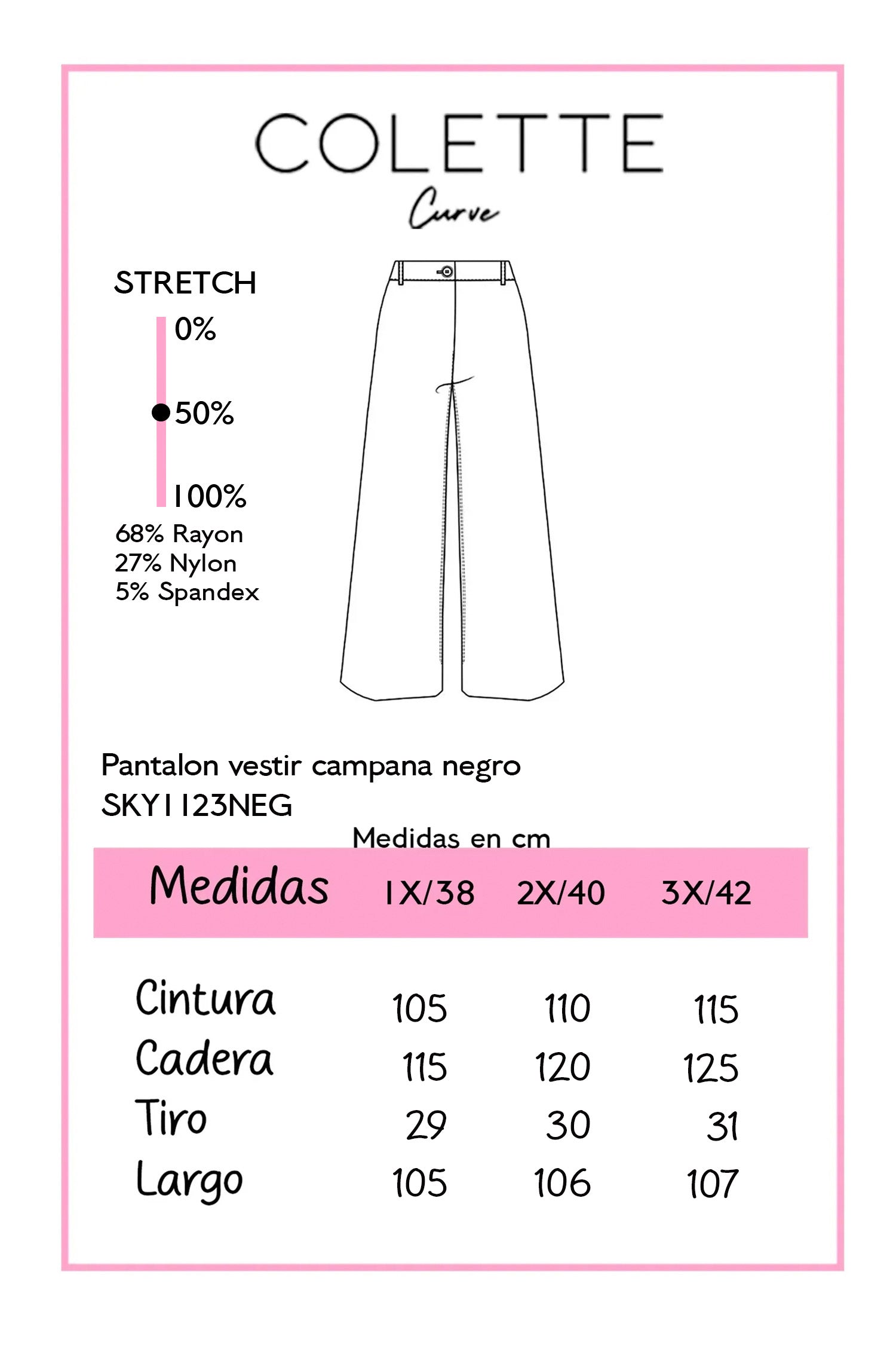 Pantalón Curvy Vestir Campana Negro Bootcut con Cinto