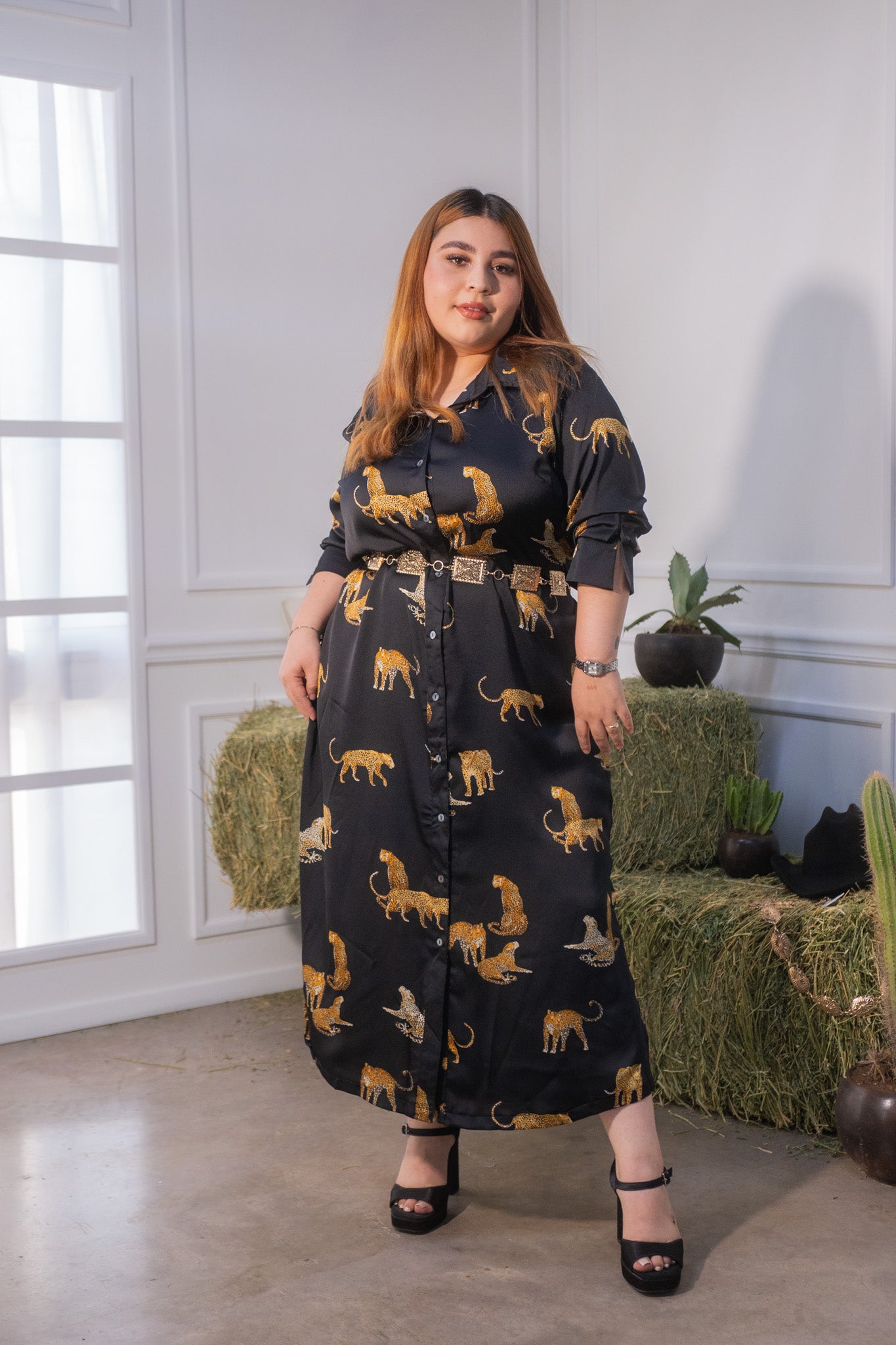 Vestido largo camisero leopardo